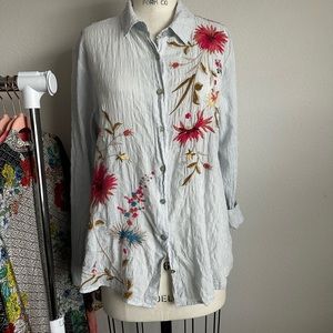 JOHNNY WAS Embroidered Dragon Button Up